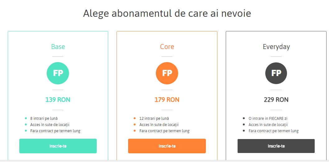 preturi sala fitpass abonament